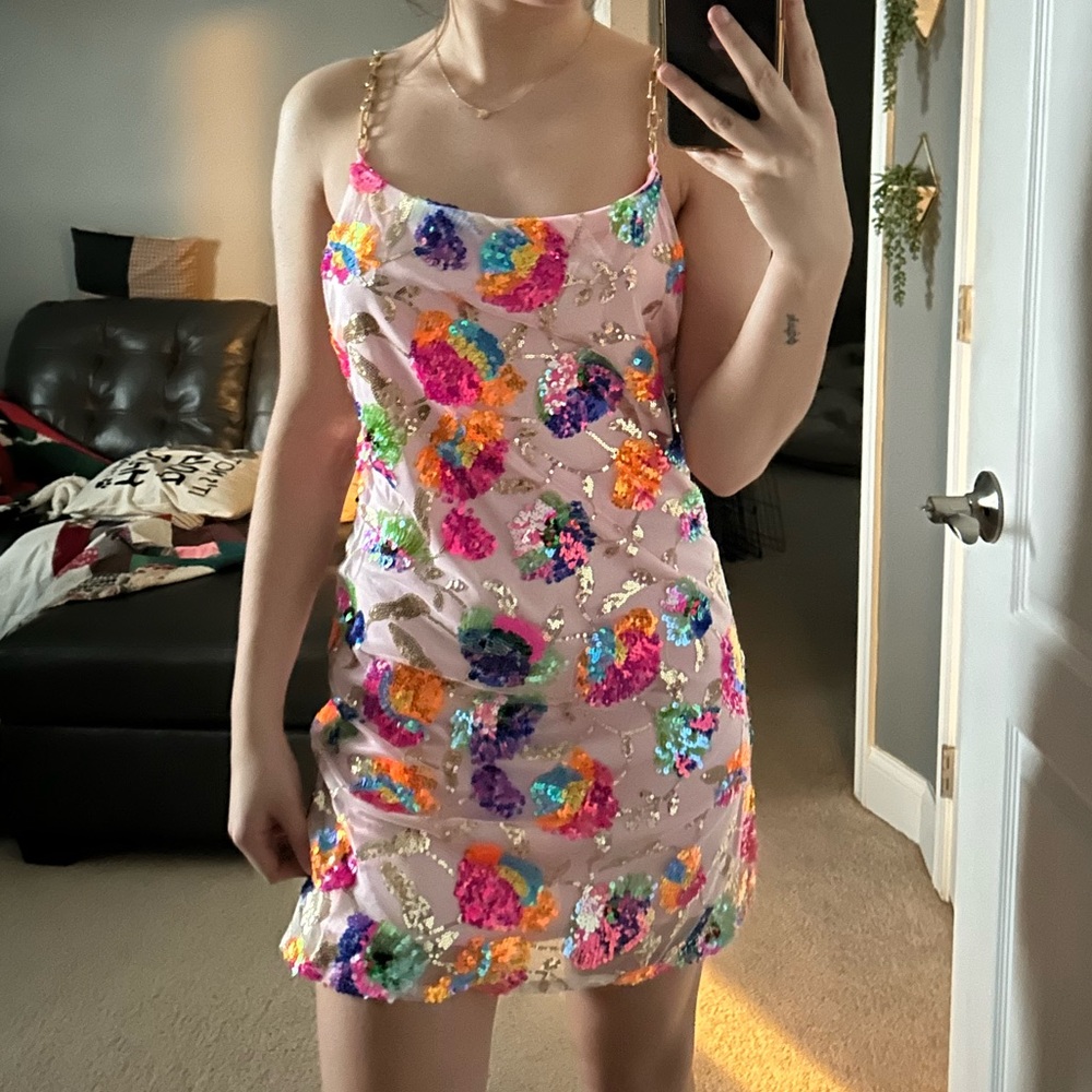 Pink sparkly mini dress